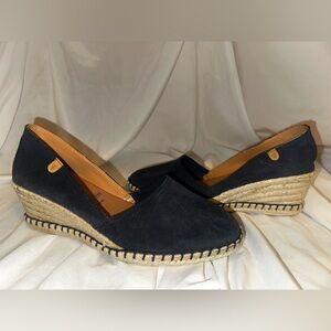 Verbenas Womens Mamen Wedge Espadrille Navy Blue Slip On Suede Shoes Size 40 Eur